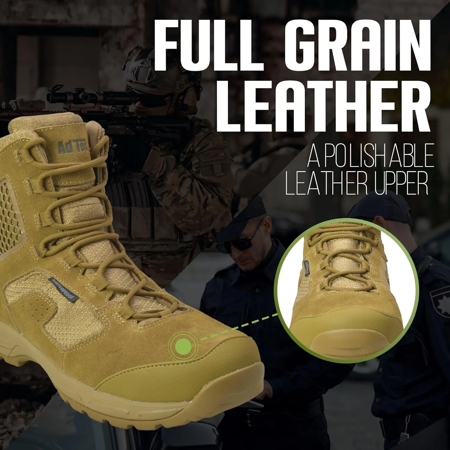 Ad Tec Tactical Boots For Men - 8 Suede Leather & Waterproof Boots With Side Zipper - Men's Work & Safety Boots With Oil & Slip Resistant Outsole, Coyote