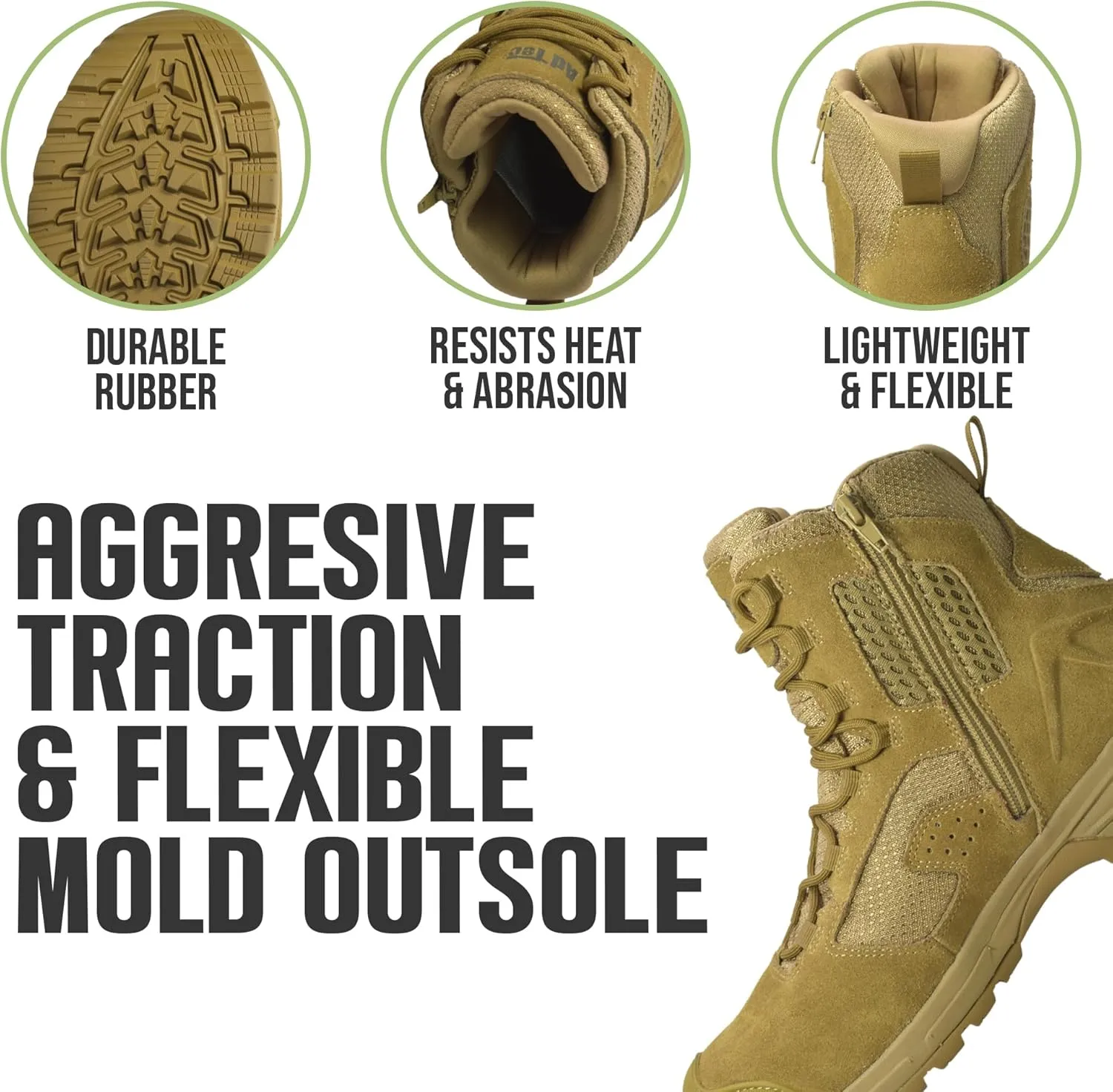Ad Tec Tactical Boots For Men - 8 Suede Leather & Waterproof Boots With Side Zipper - Men's Work & Safety Boots With Oil & Slip Resistant Outsole, Coyote