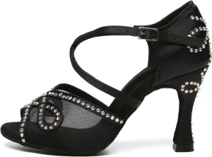 AOQUNFS Rhinestones Latin Dance Shoes Mesh Ballroom Salsa Practice Performance Dance Shoes for Women