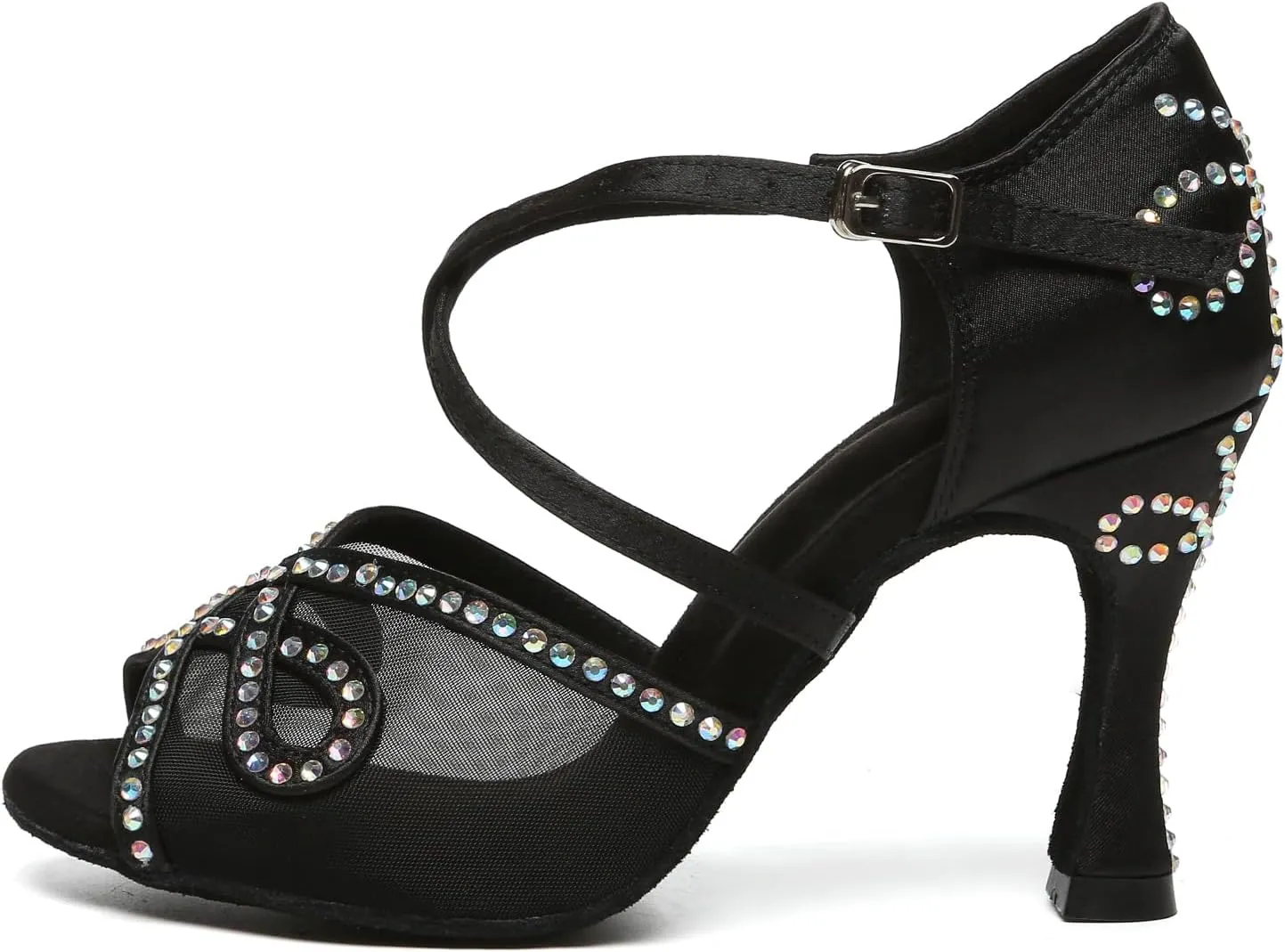 AOQUNFS Rhinestones Latin Dance Shoes Mesh Ballroom Salsa Practice Performance Dance Shoes for Women