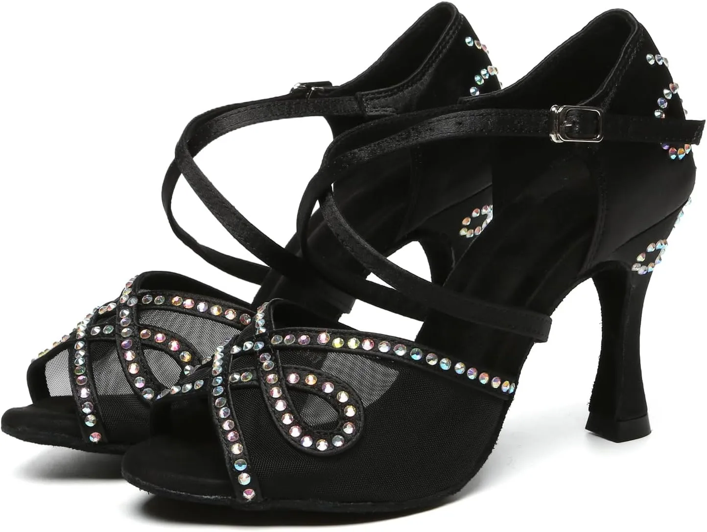 AOQUNFS Rhinestones Latin Dance Shoes Mesh Ballroom Salsa Practice Performance Dance Shoes for Women