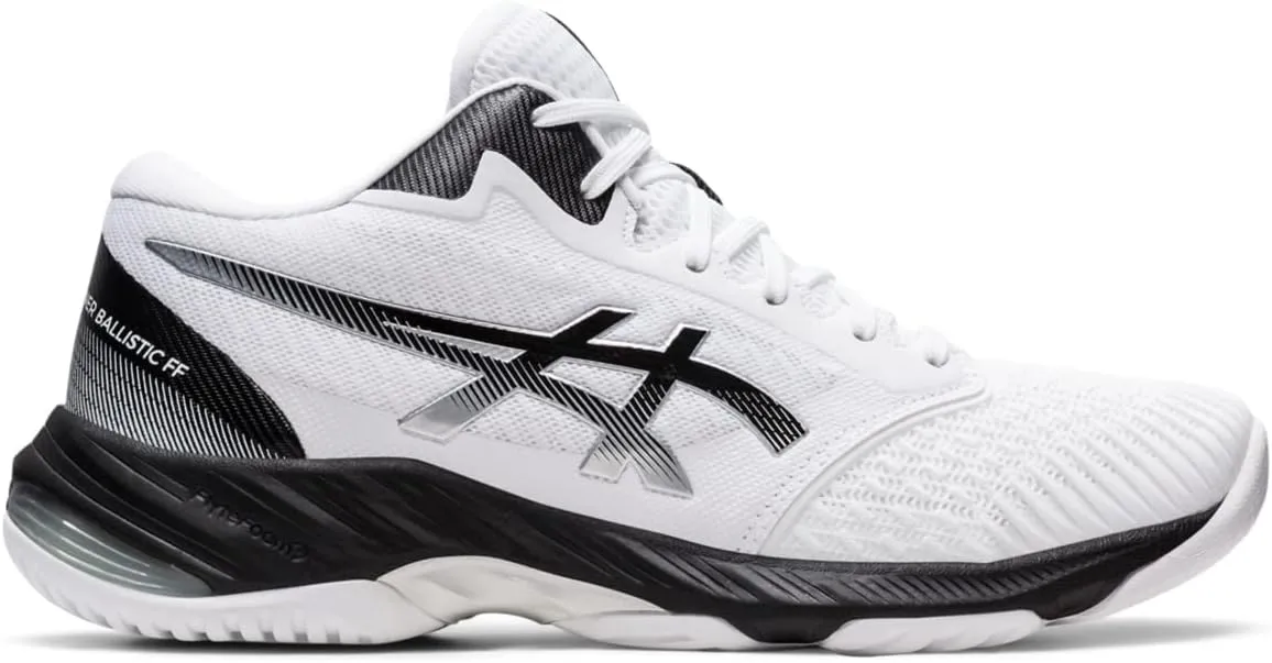 ASICS Men's Netburner Ballistic FlyteFoam Mid Top 3 Volleyball Shoes, 6.5, White/Black