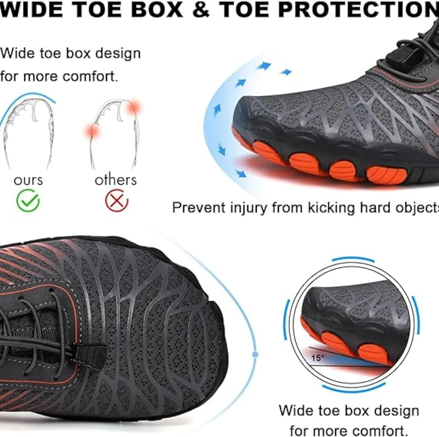 Barefoot Shoes for Women Men, Breathable Non Slip Athletic Water Footwear, Pro Wide Toe Box for Hiking