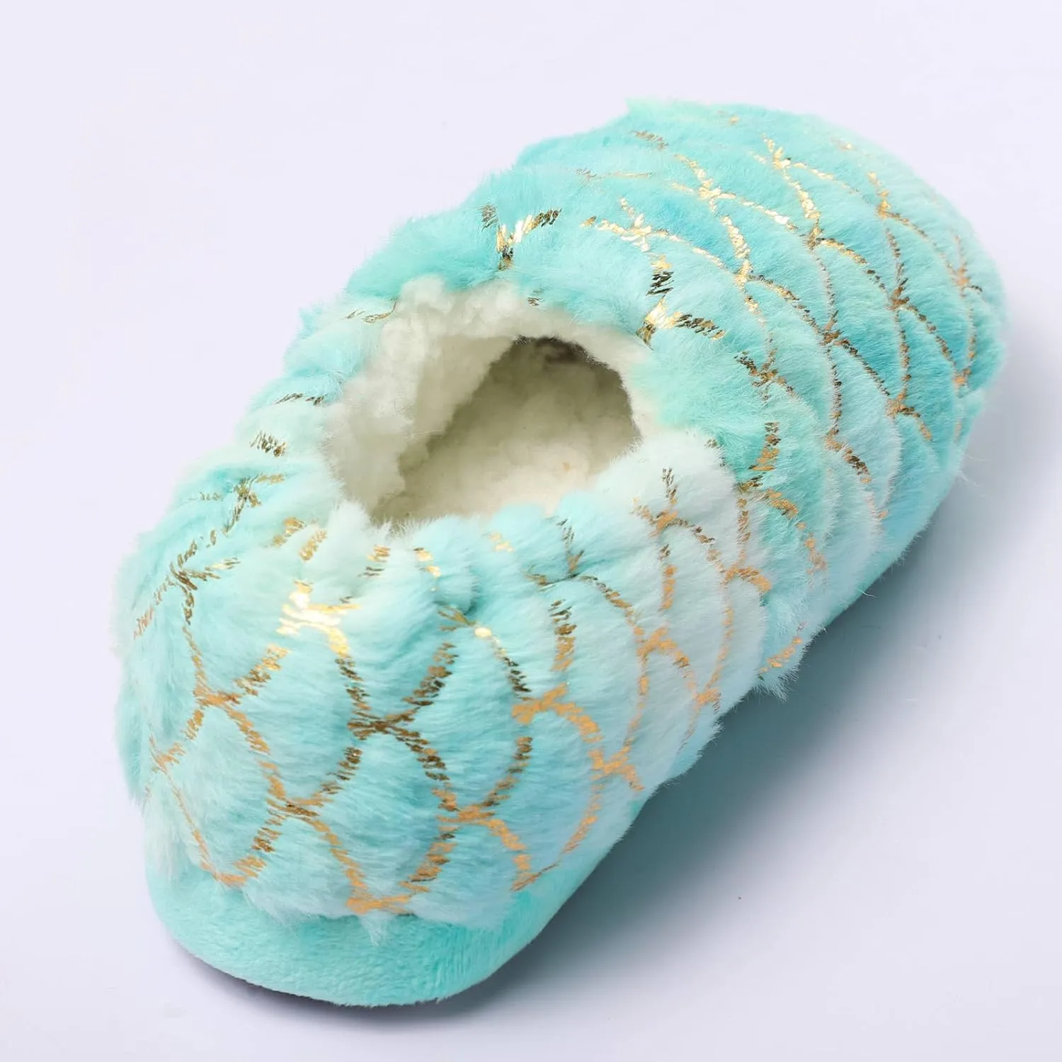 BEARAE Girls Mermaid Princess Toddler Slippers, No-Slip Comfy Kids Slippers, Memory Foam House Shoes, Cute Faux Fur Slip-On House Slipper