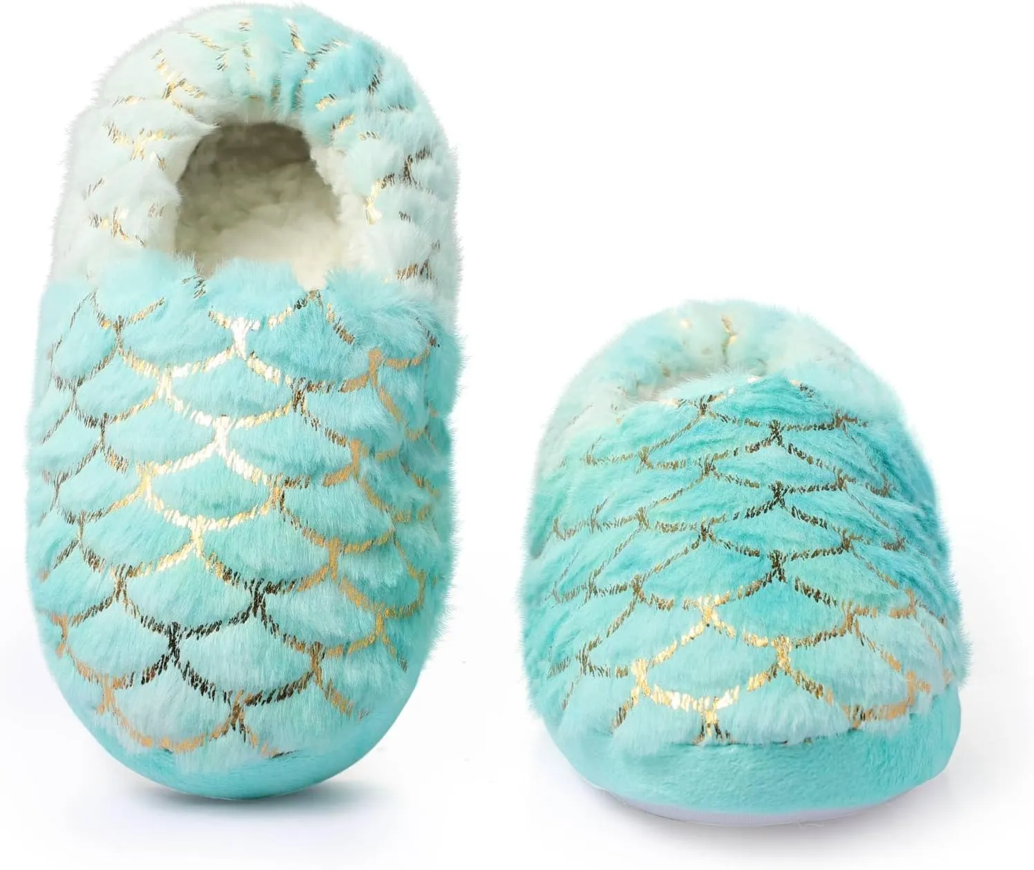 BEARAE Girls Mermaid Princess Toddler Slippers, No-Slip Comfy Kids Slippers, Memory Foam House Shoes, Cute Faux Fur Slip-On House Slipper