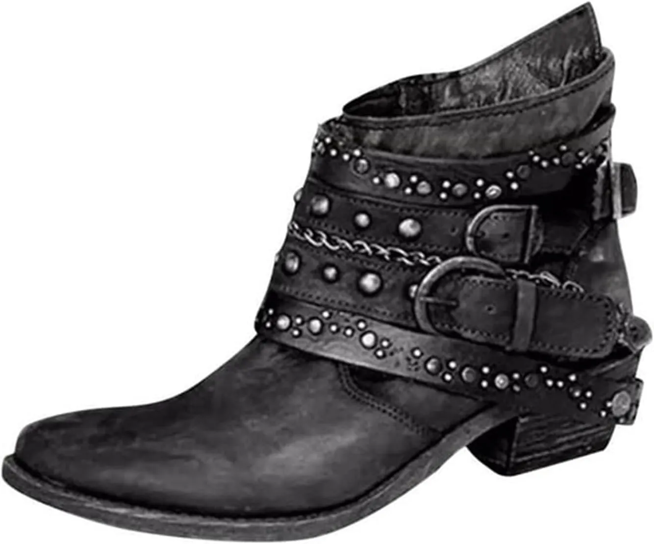 Black Cowboy Boots for Women Ankle Comfortable Booties for Women Ladies Booties Ankle Boots Boot Shoes for Women Round Toe Flat Heel Square Toe Slip On Side Zipper