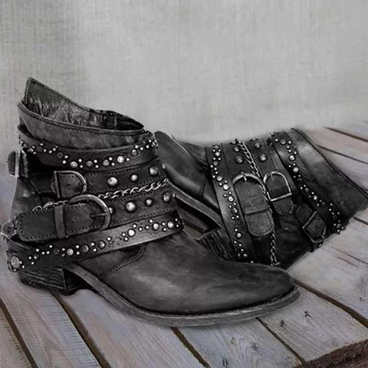 Black Cowboy Boots for Women Ankle Comfortable Booties for Women Ladies Booties Ankle Boots Boot Shoes for Women Round Toe Flat Heel Square Toe Slip On Side Zipper