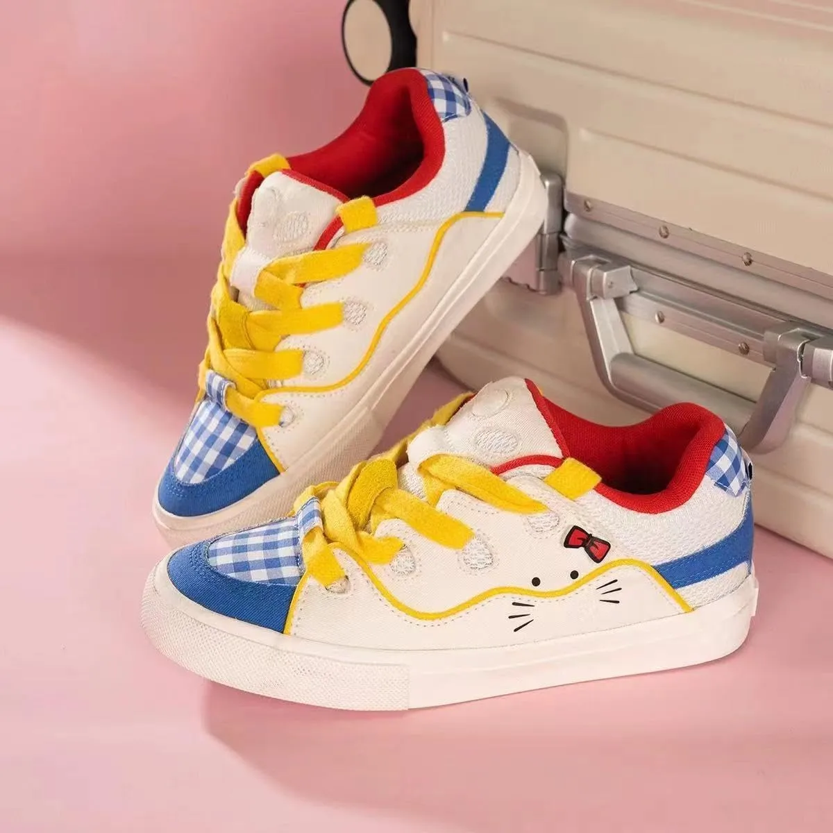 Bow Chunky Sneaker Cute Y2K Platform Walking Shoes for Women & Girls with Kitten Design for Travel and Gift Giving