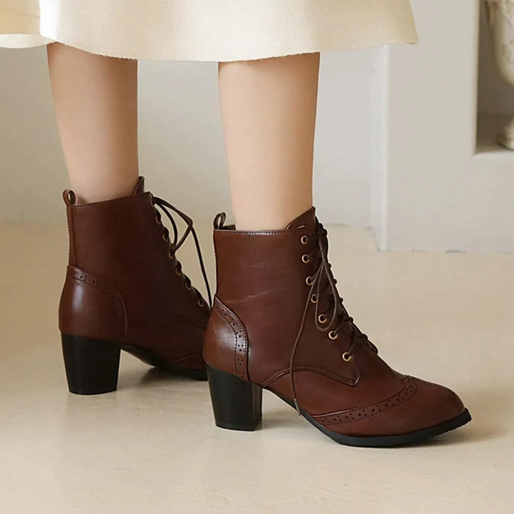 Caradise Womens Wingtip Oxford Boots Lace Up Vintage Chunky Combat Boots