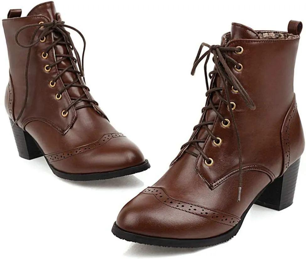 Caradise Womens Wingtip Oxford Boots Lace Up Vintage Chunky Combat Boots