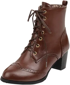 Caradise Womens Wingtip Oxford Boots Lace Up Vintage Chunky Combat Boots