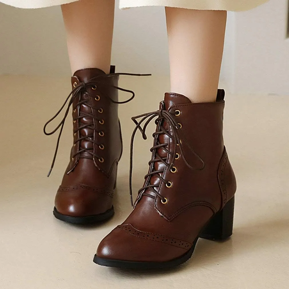 Caradise Womens Wingtip Oxford Boots Lace Up Vintage Chunky Combat Boots