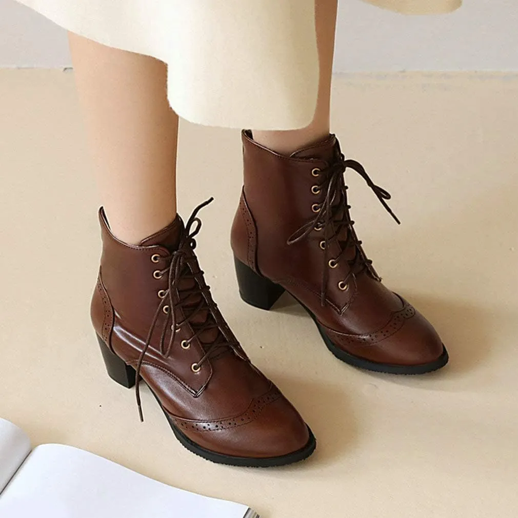 Caradise Womens Wingtip Oxford Boots Lace Up Vintage Chunky Combat Boots