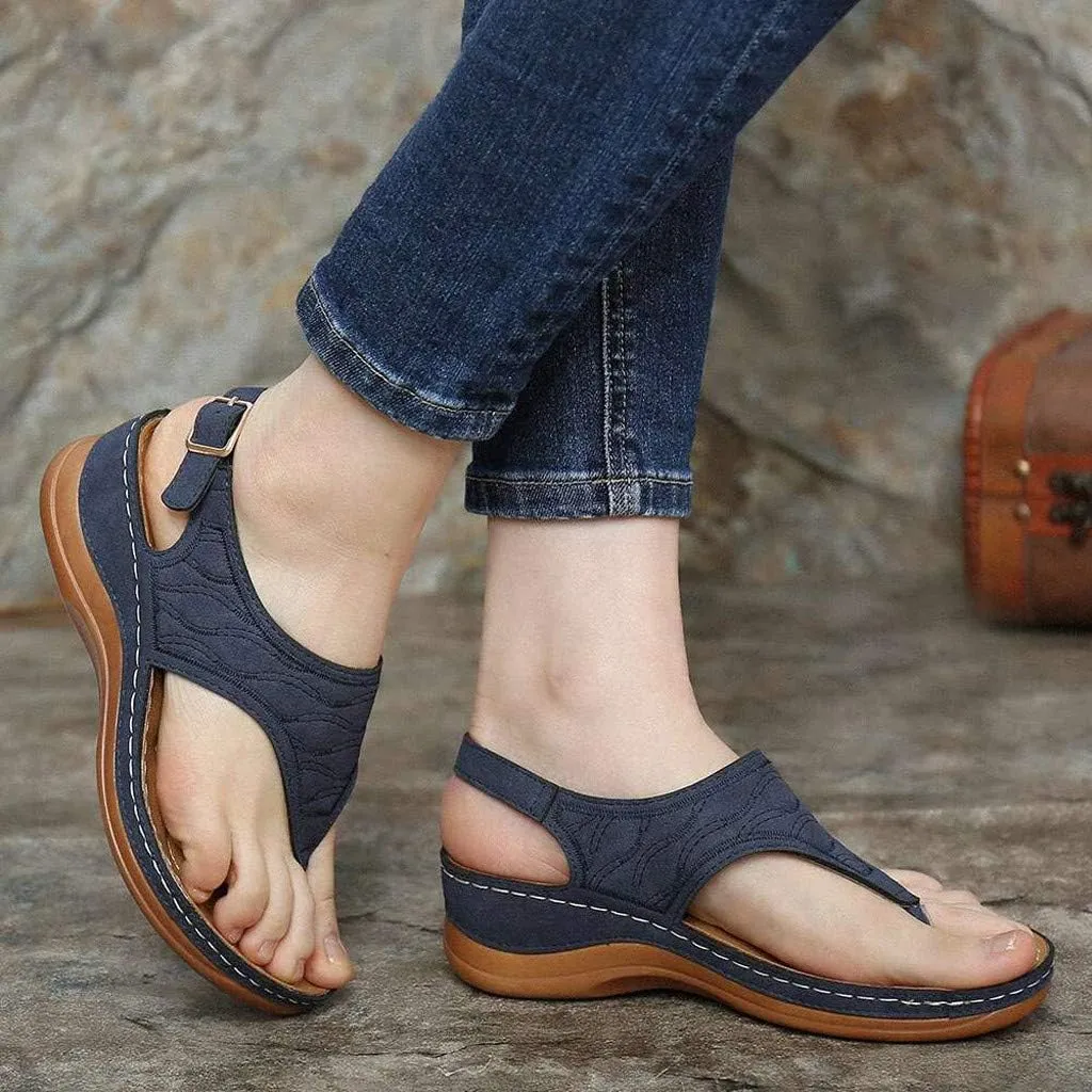 Cathalem Flat Sandals for Women, Women Walking Slippers with Arch Support Vintage Slip On Flip Flops