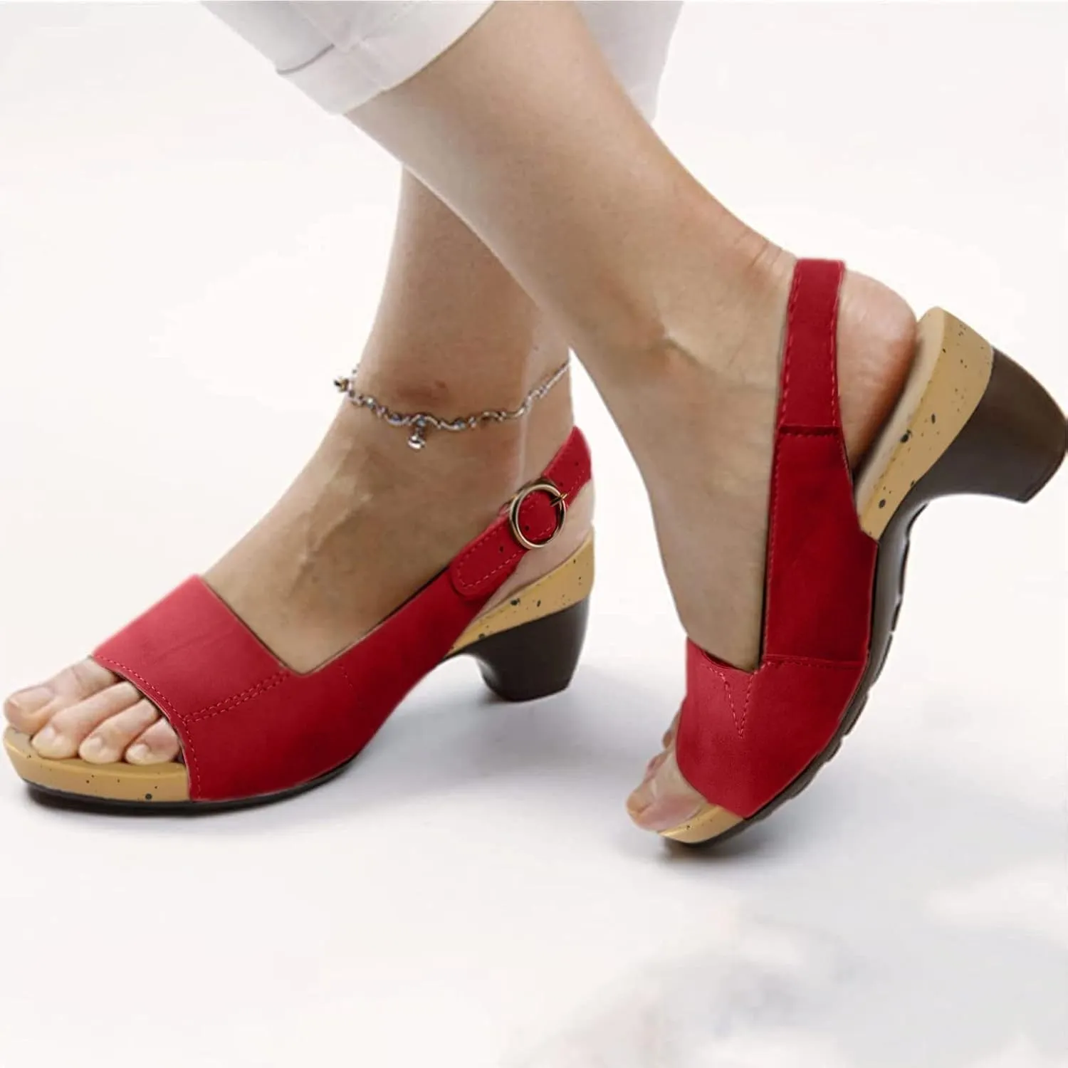 Cathalem Orthopedic Sandals for Women,Sandals Women Orthopedic Sandals Dressy Open Toe Low Heel Sandals with Ankle Strap