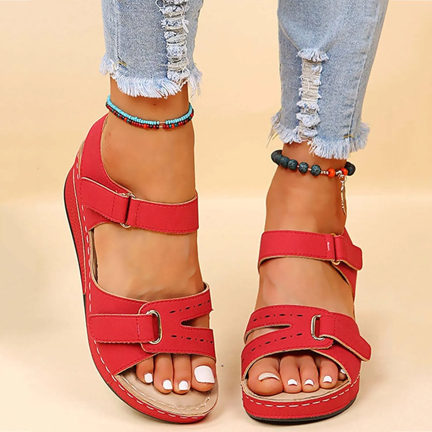 Cathalem Orthopedic Wedge Sandals for Women Platform Ankle Strap Open Toe Sandals Summer Dressy 2024 Comfortable Outdoor Sandals