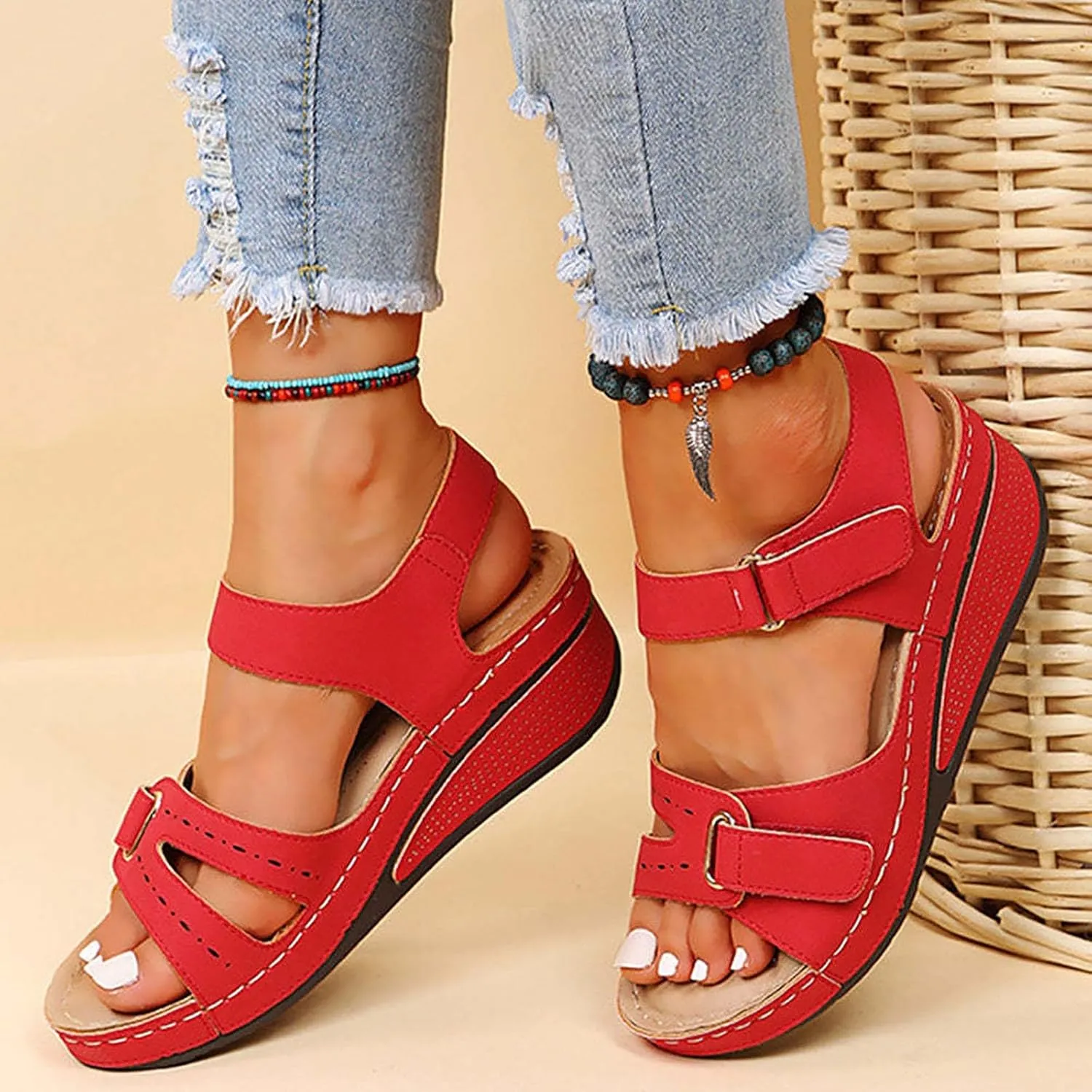 Cathalem Orthopedic Wedge Sandals for Women Platform Ankle Strap Open Toe Sandals Summer Dressy 2024 Comfortable Outdoor Sandals
