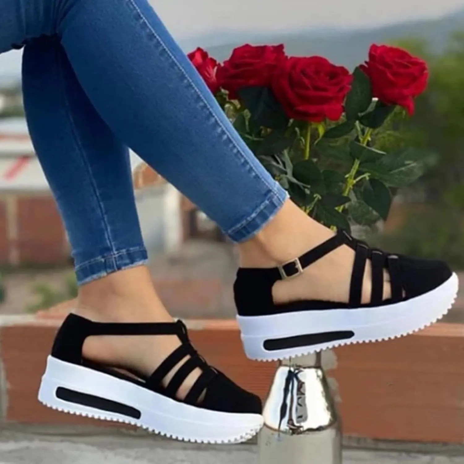 Cathalem Sandals for Women Dressy Summer Casual Closed Toe Sandals Ankle Strap Closed Toe Espadrilles Wedge Sandals