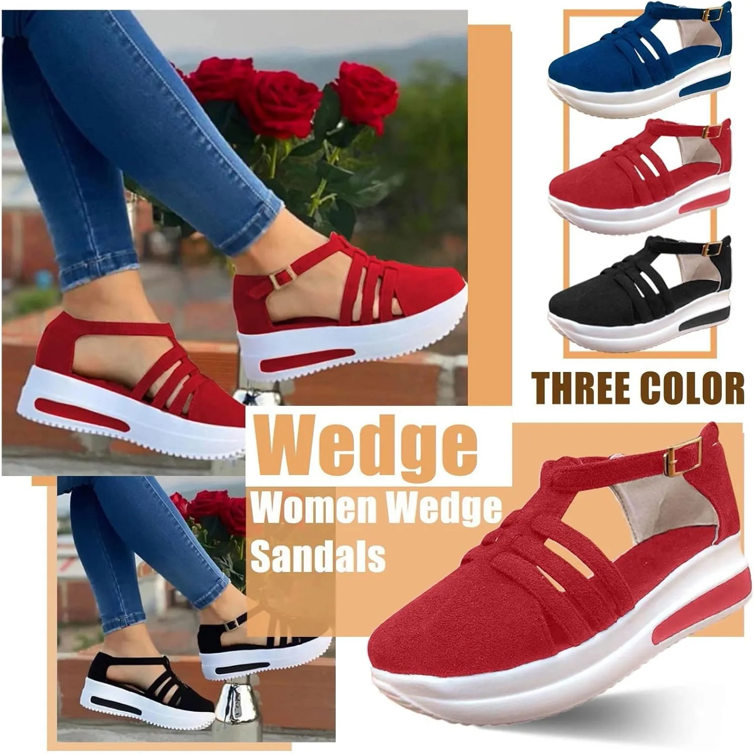 Cathalem Sandals for Women Dressy Summer Casual Closed Toe Sandals Ankle Strap Closed Toe Espadrilles Wedge Sandals