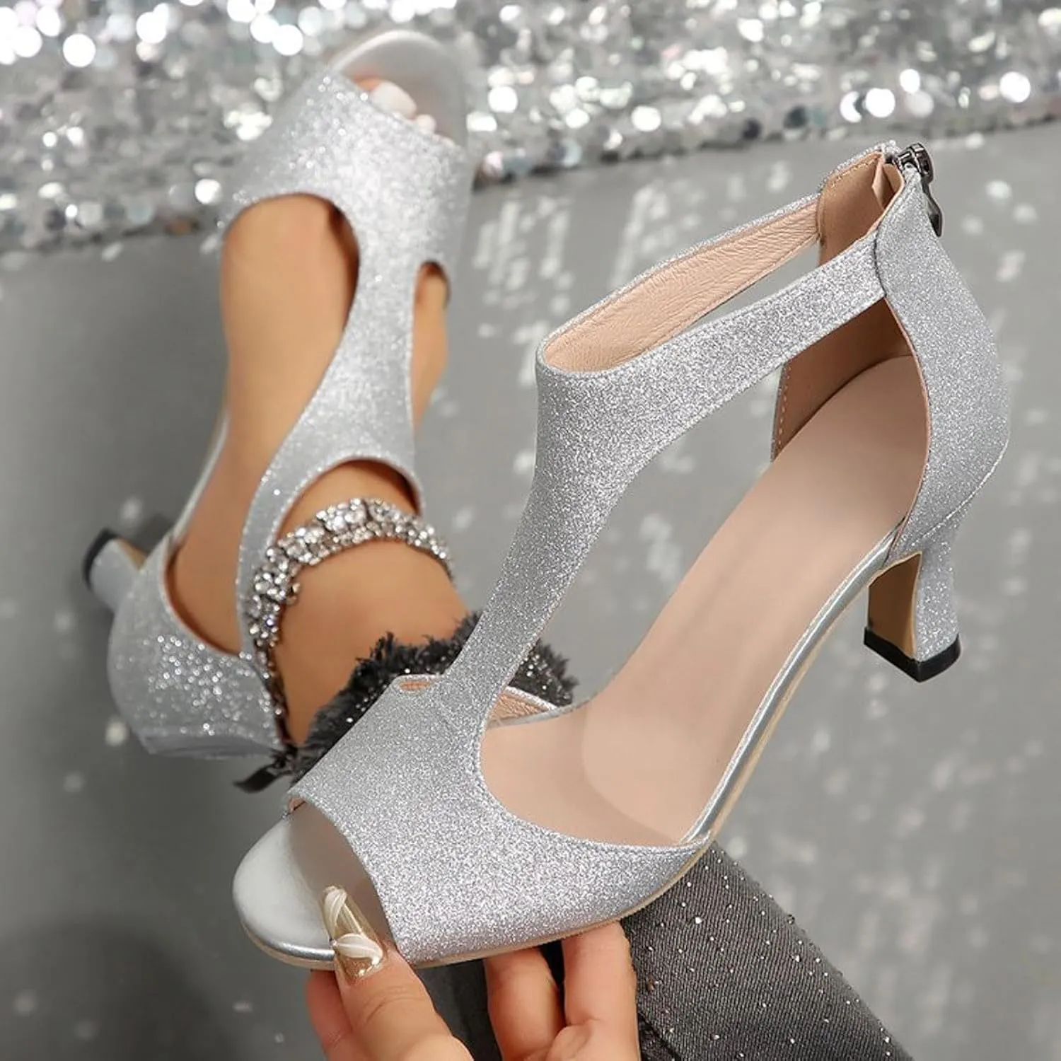 Cathalem Sandals For Women Dressy Summer Sandals Comfortable Dressy Open Toe Chunky High Heel Sandals With Buckle