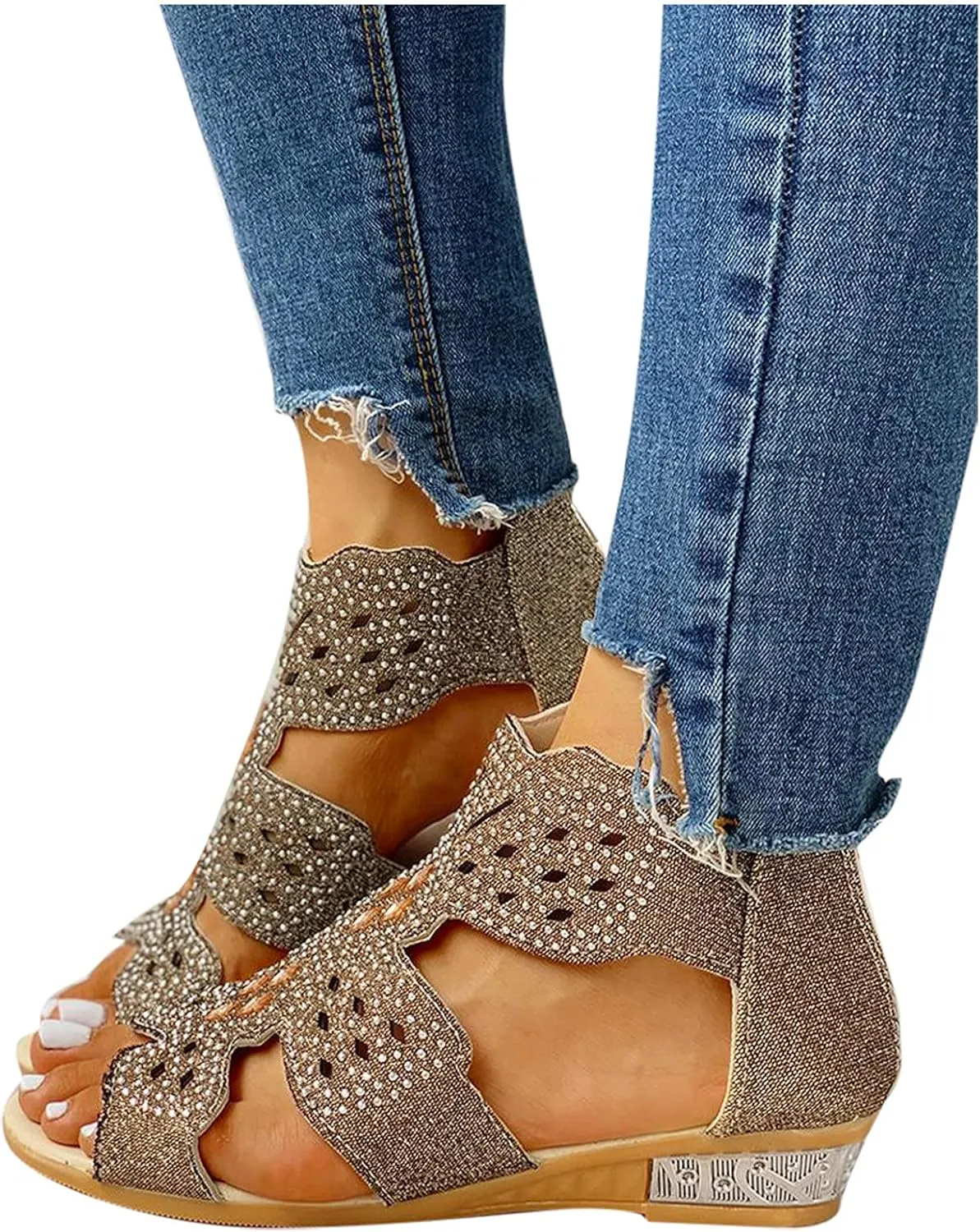 Cathalem Sandals for Women Dressy,Orthopedic Platform Sandals Womens Sandals Low Wedges Peep Toe Wrapped Beach Outdoor Sandals
