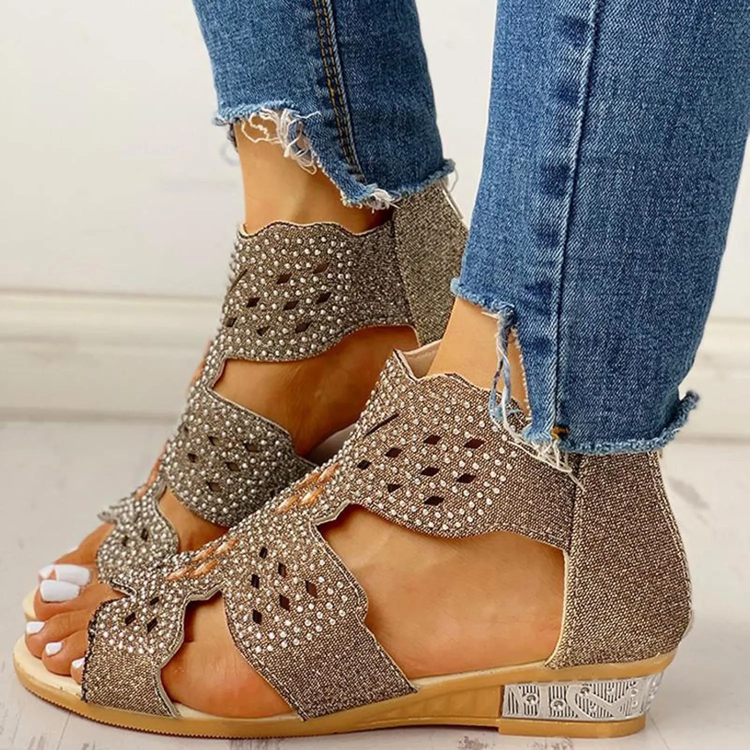Cathalem Sandals for Women Dressy,Orthopedic Platform Sandals Womens Sandals Low Wedges Peep Toe Wrapped Beach Outdoor Sandals