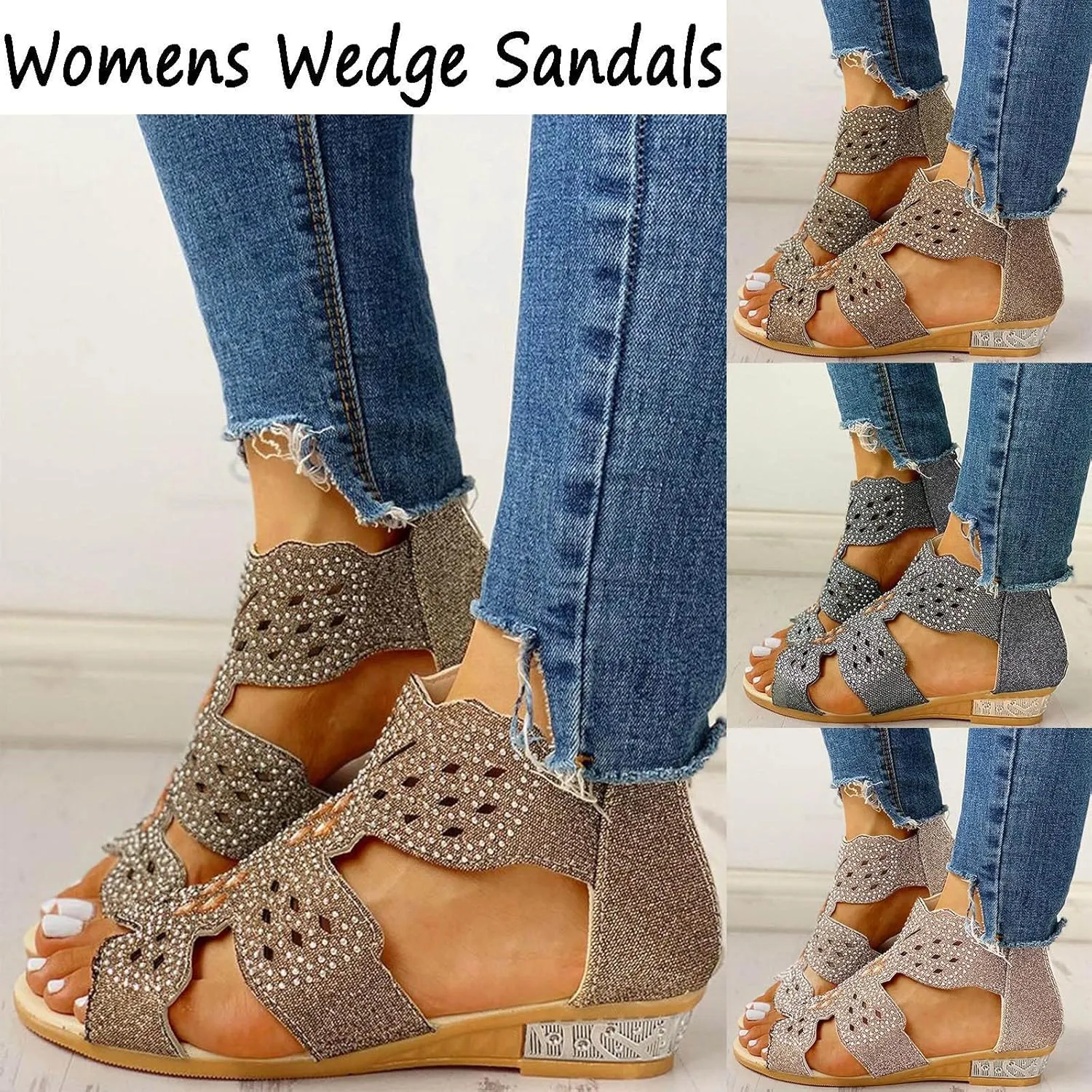 Cathalem Sandals for Women Dressy,Orthopedic Platform Sandals Womens Sandals Low Wedges Peep Toe Wrapped Beach Outdoor Sandals