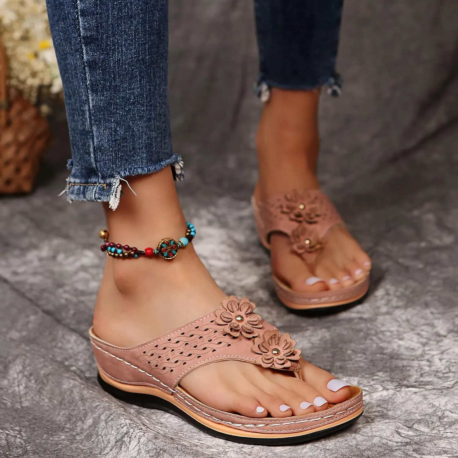 Cathalem Summer Sandals for Women 2024 Anti-Slip Casual Comfortable Wedge Sandals Walking Slippers with Arch Support