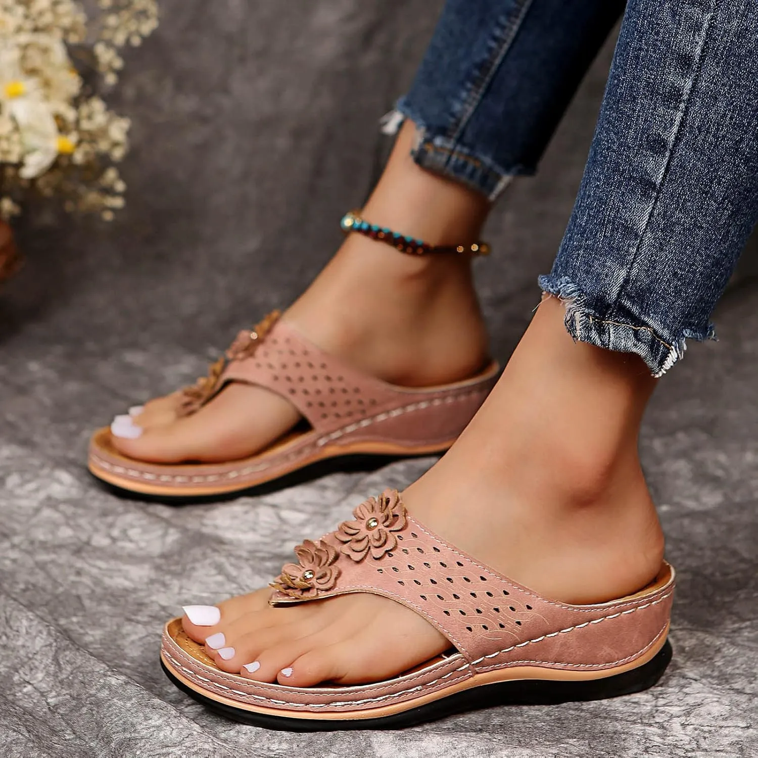 Cathalem Summer Sandals for Women 2024 Anti-Slip Casual Comfortable Wedge Sandals Walking Slippers with Arch Support