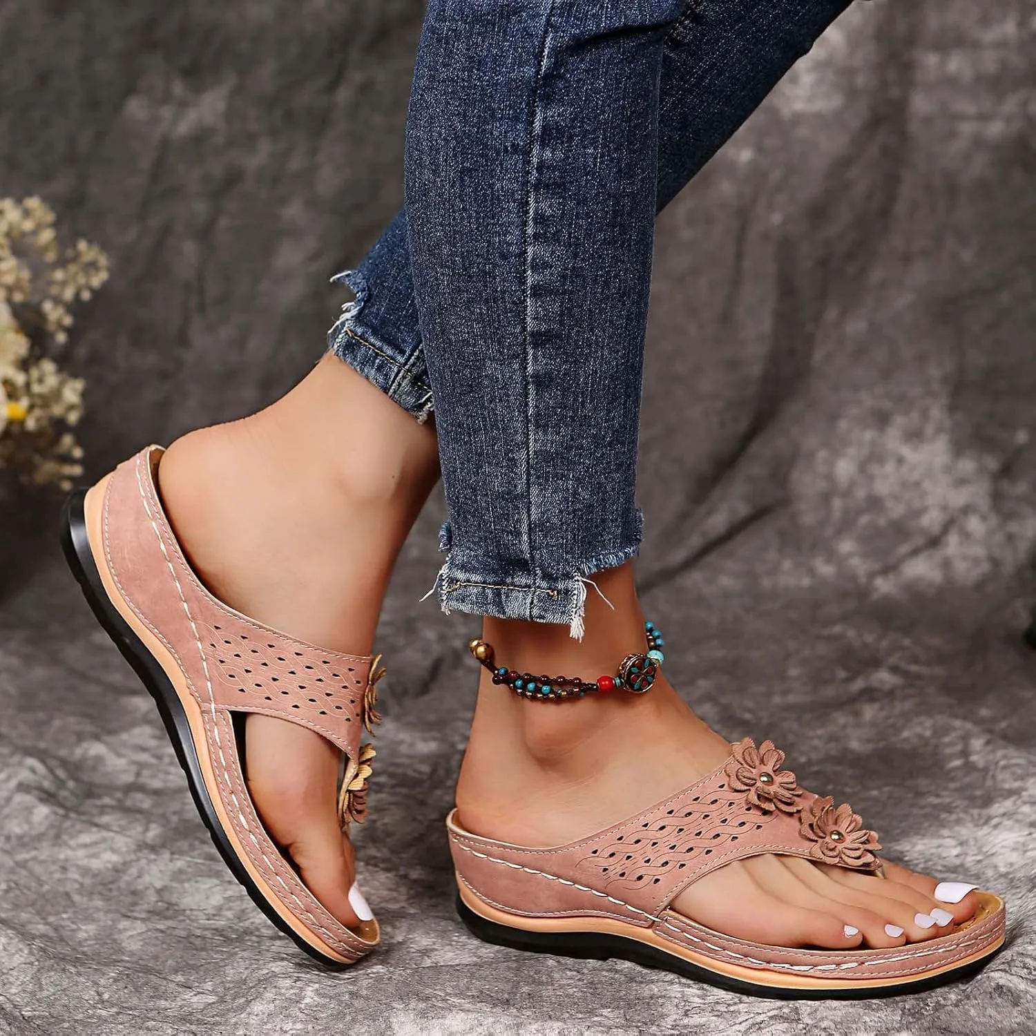 Cathalem Summer Sandals for Women 2024 Anti-Slip Casual Comfortable Wedge Sandals Walking Slippers with Arch Support