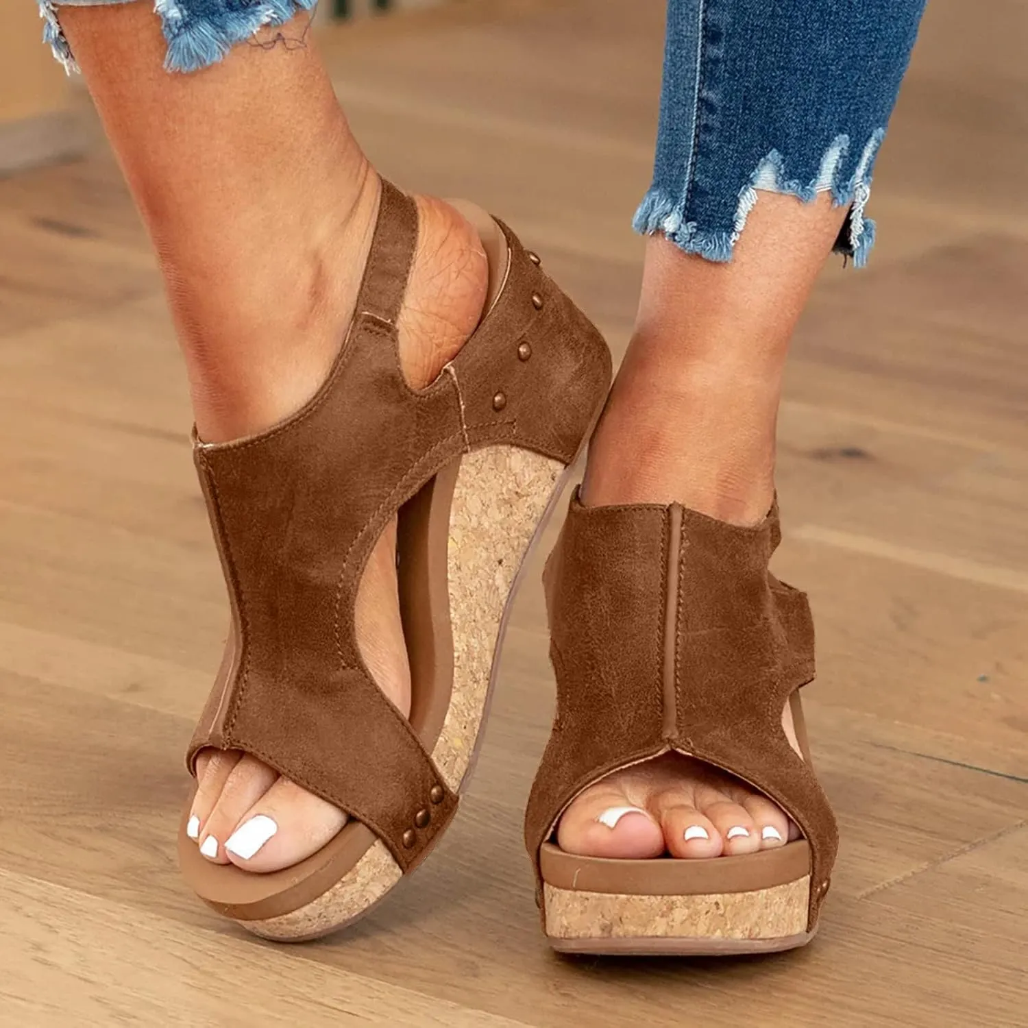 Cathalem Summer Sandals for Women 2024 Buckle Ankle Strap Open Toe Sandals Platform Sandals for Women Dressy Summer
