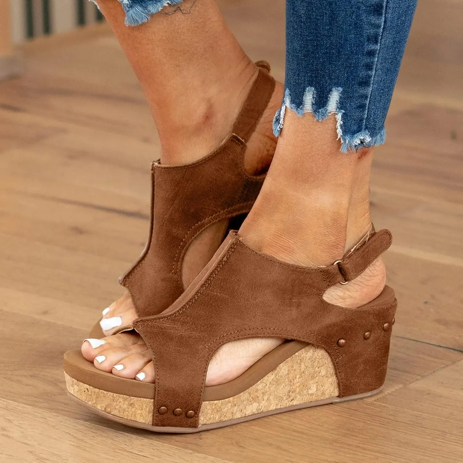 Cathalem Summer Sandals for Women 2024 Buckle Ankle Strap Open Toe Sandals Platform Sandals for Women Dressy Summer