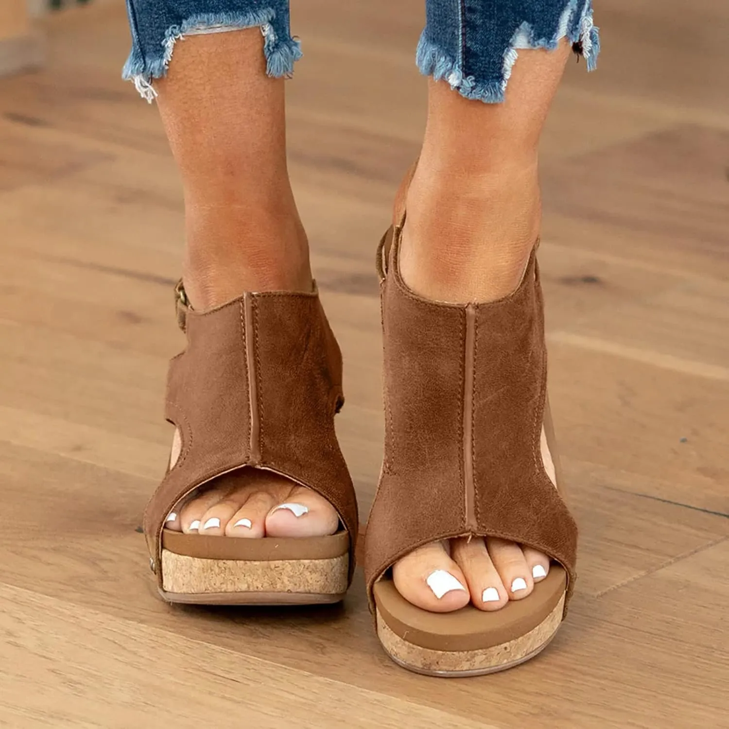 Cathalem Summer Sandals for Women 2024 Buckle Ankle Strap Open Toe Sandals Platform Sandals for Women Dressy Summer