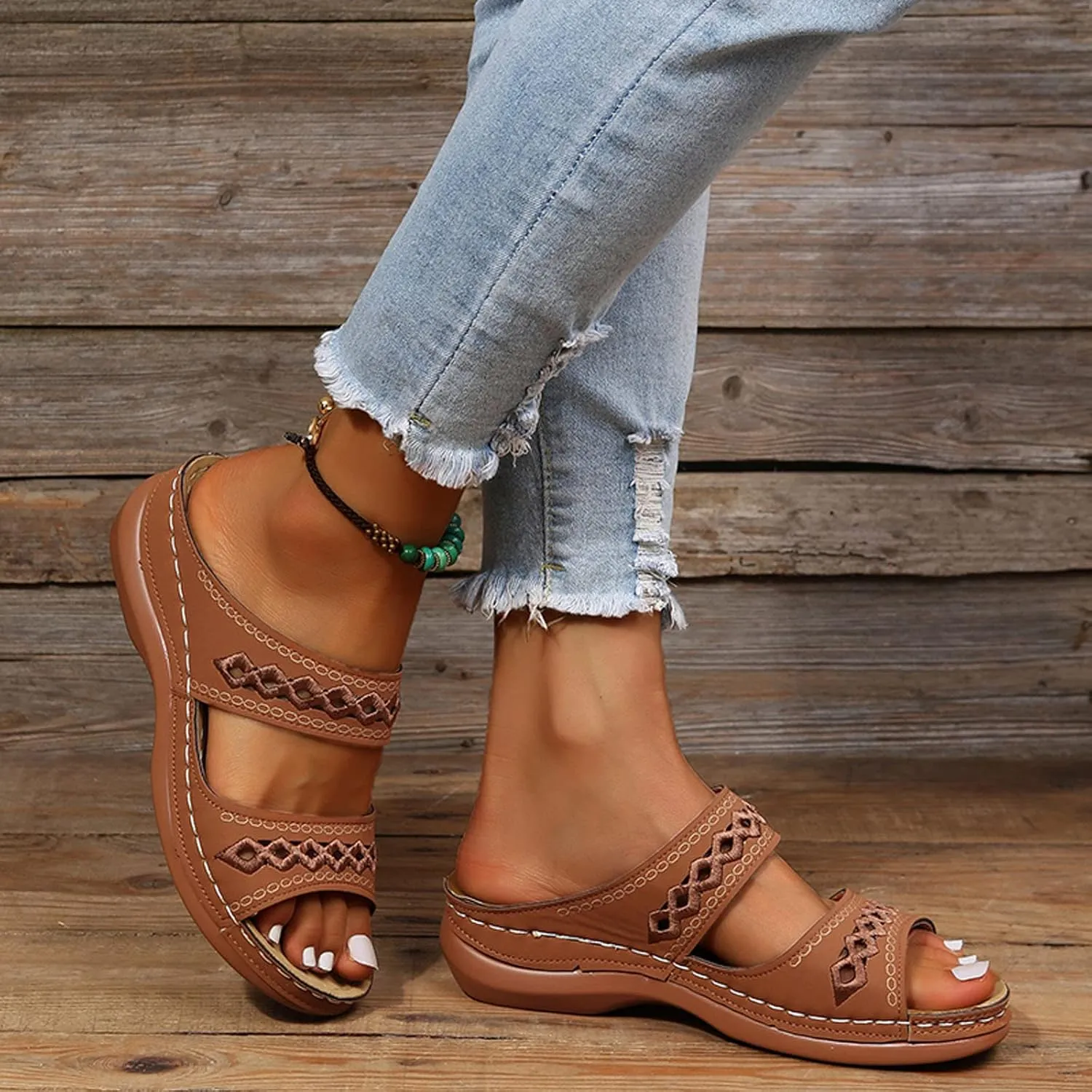 Cathalem Summer Sandals for Women 2024 Open Toe Ankle Strap Platform Sandals Casual Strappy Low Wedges Sandals
