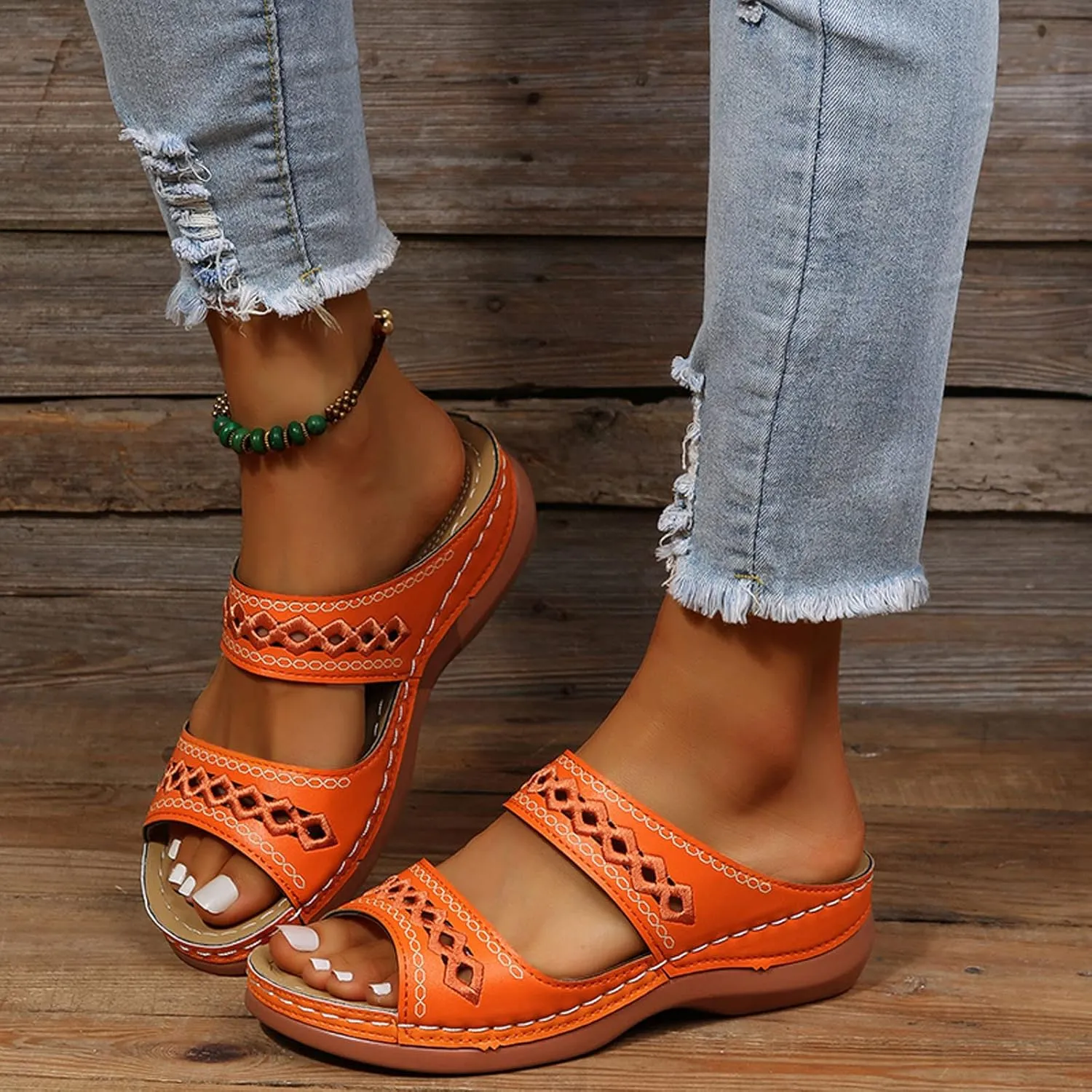 Cathalem Summer Sandals for Women 2024 Open Toe Ankle Strap Platform Sandals Casual Strappy Low Wedges Sandals