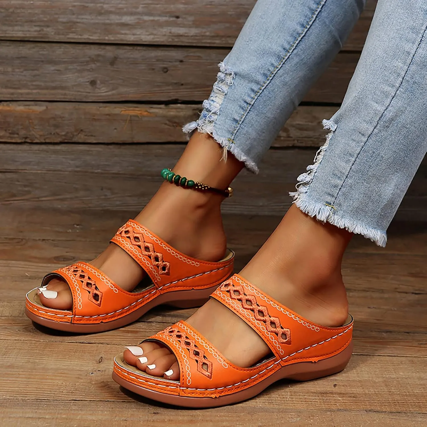Cathalem Summer Sandals for Women 2024 Open Toe Ankle Strap Platform Sandals Casual Strappy Low Wedges Sandals