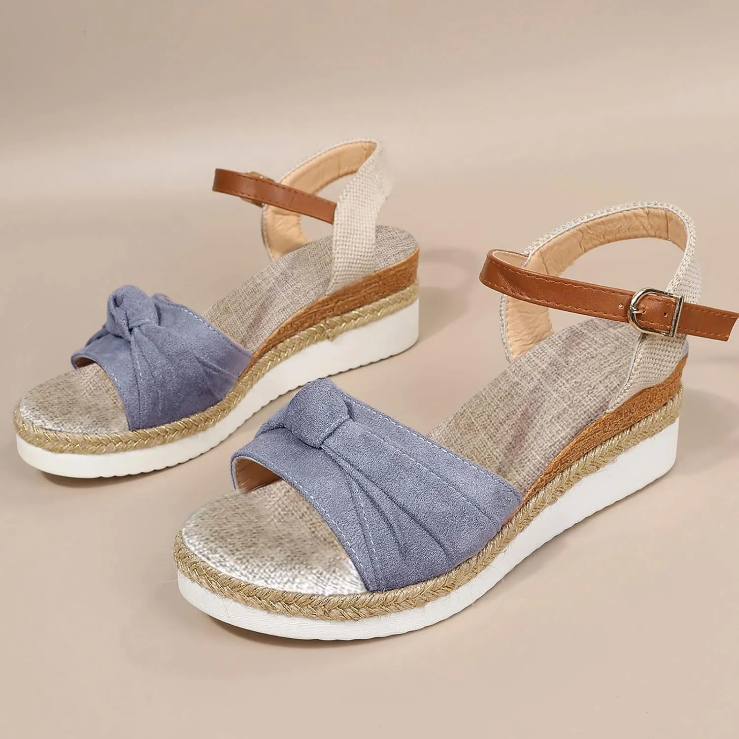 Cathalem Summer Sandals for Women 2024 Wedge Sandals Women Open Toe Ankle Strap Platform Beach Casual Slip on Sandals
