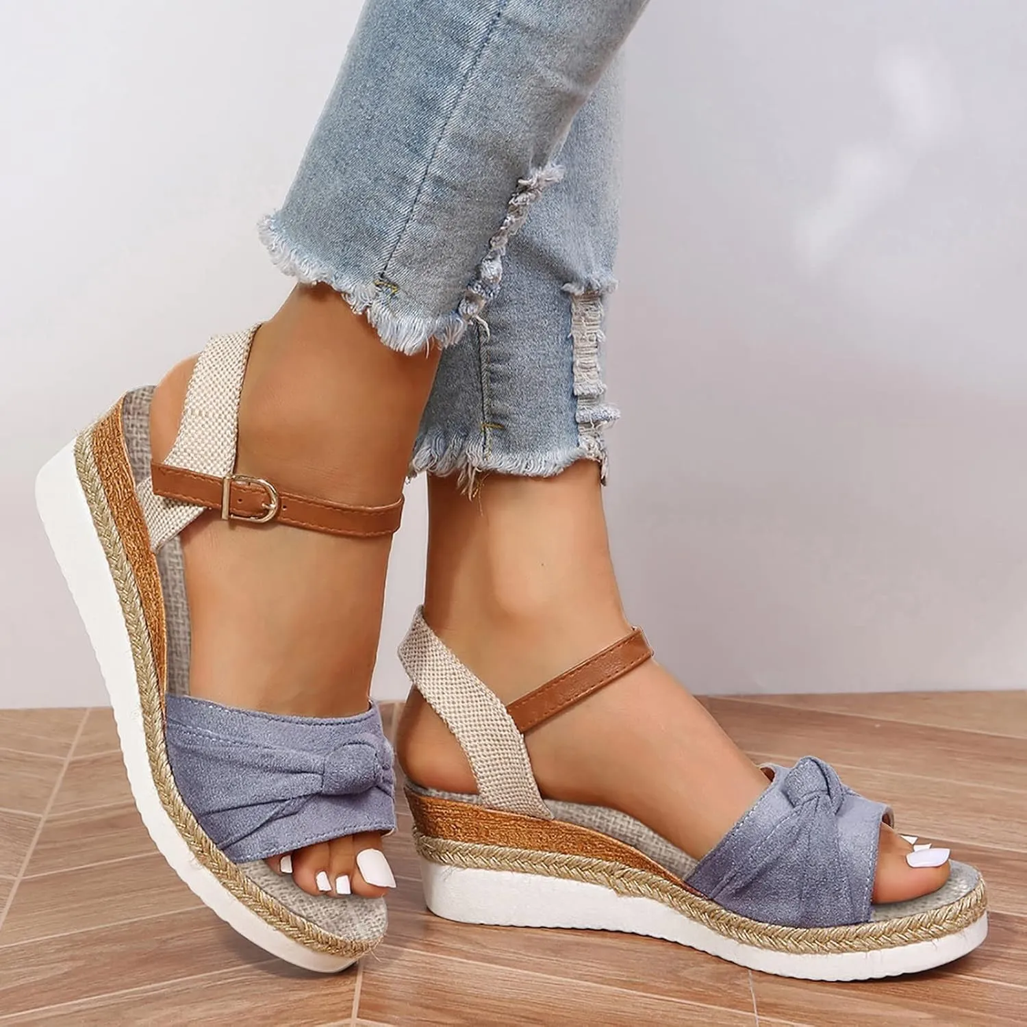 Cathalem Summer Sandals for Women 2024 Wedge Sandals Women Open Toe Ankle Strap Platform Beach Casual Slip on Sandals