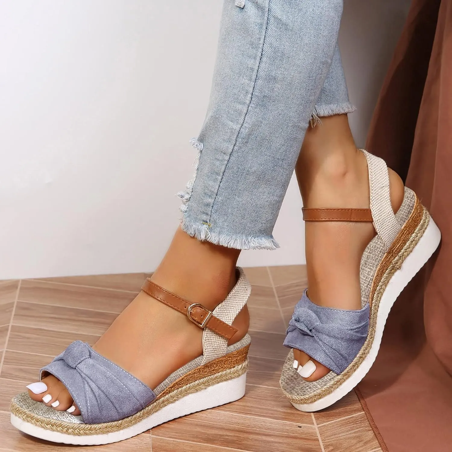 Cathalem Summer Sandals for Women 2024 Wedge Sandals Women Open Toe Ankle Strap Platform Beach Casual Slip on Sandals