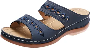 Cathalem Summer Sandals for Women 2024 Womens Orthopedic Walking Shoes Black Flat Sandals for Women Arch Support Slides for Women