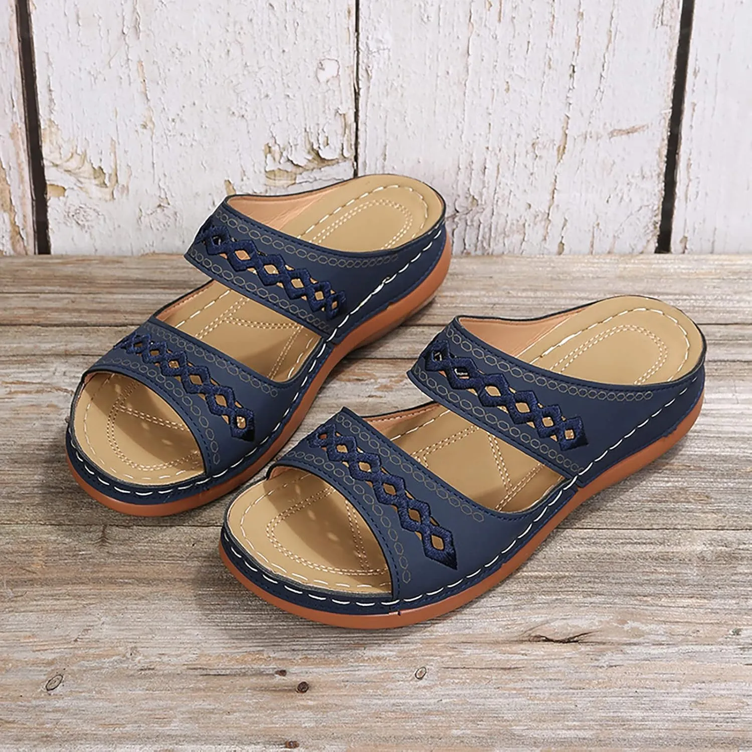 Cathalem Summer Sandals for Women 2024 Womens Orthopedic Walking Shoes Black Flat Sandals for Women Arch Support Slides for Women
