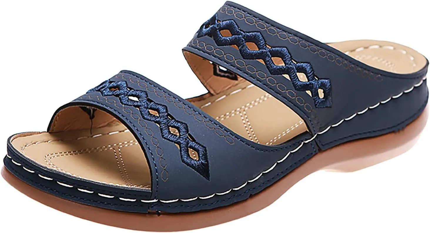 Cathalem Summer Sandals for Women 2024 Womens Orthopedic Walking Shoes Black Flat Sandals for Women Arch Support Slides for Women