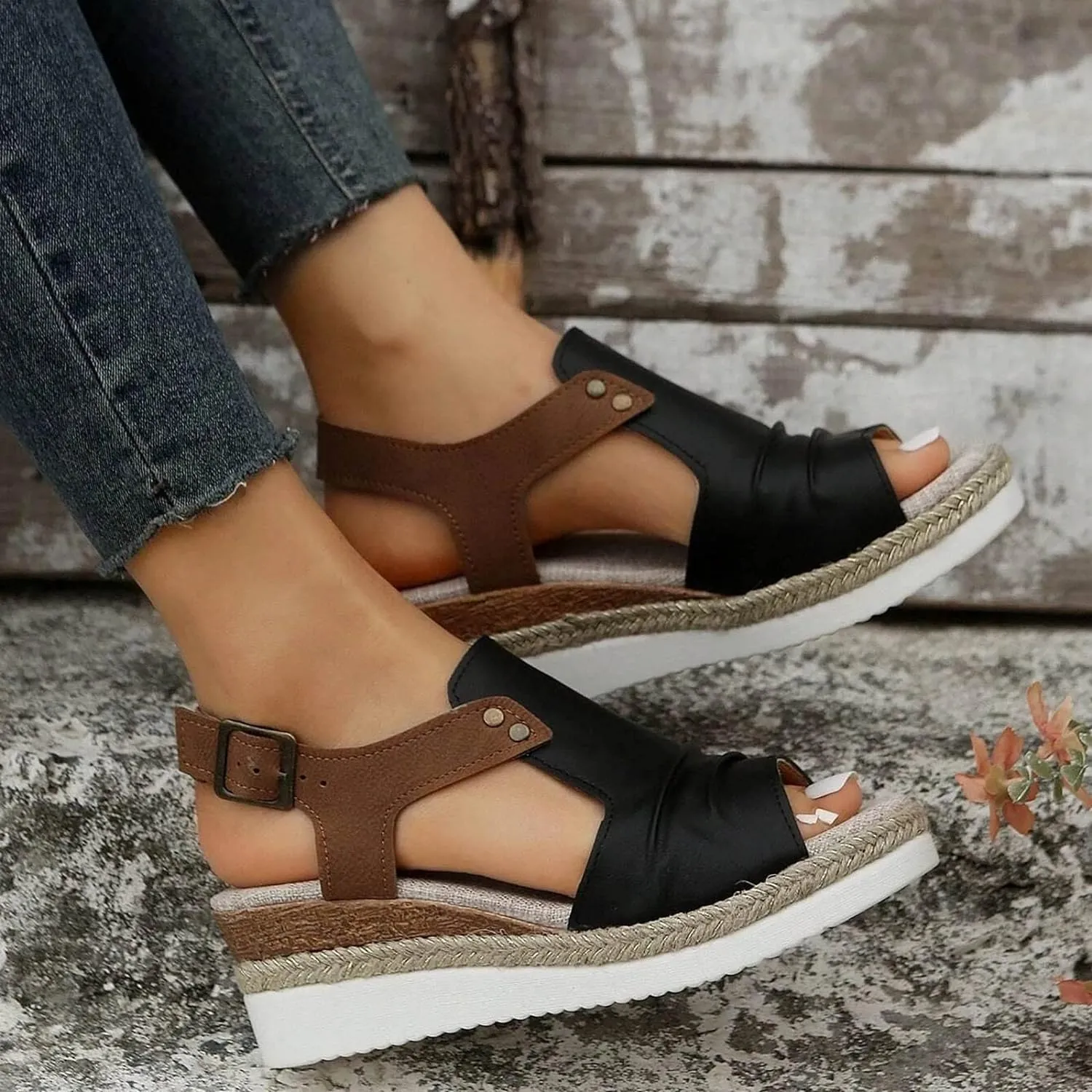 Cathalem Wedge Sandals for Women Dressy Summer Slide Platform Walking Sandals Mid Heel for Women Open Toe Ankle Strap Sandals