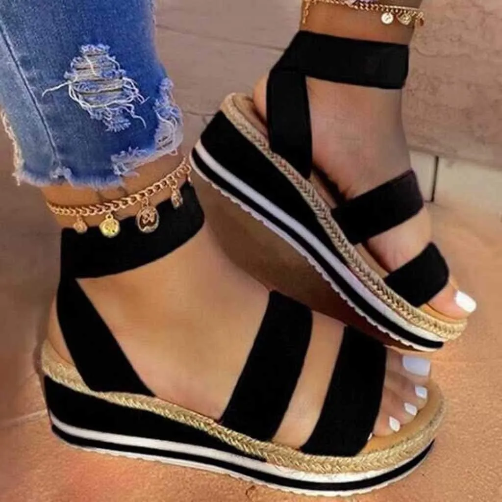 Cathalem Wedge Sandals for Women,Elastic Ankle Strap Open Toe Platform Sandals Dressy Summer Casual Comfortable Wedges Shoes for Outdoor