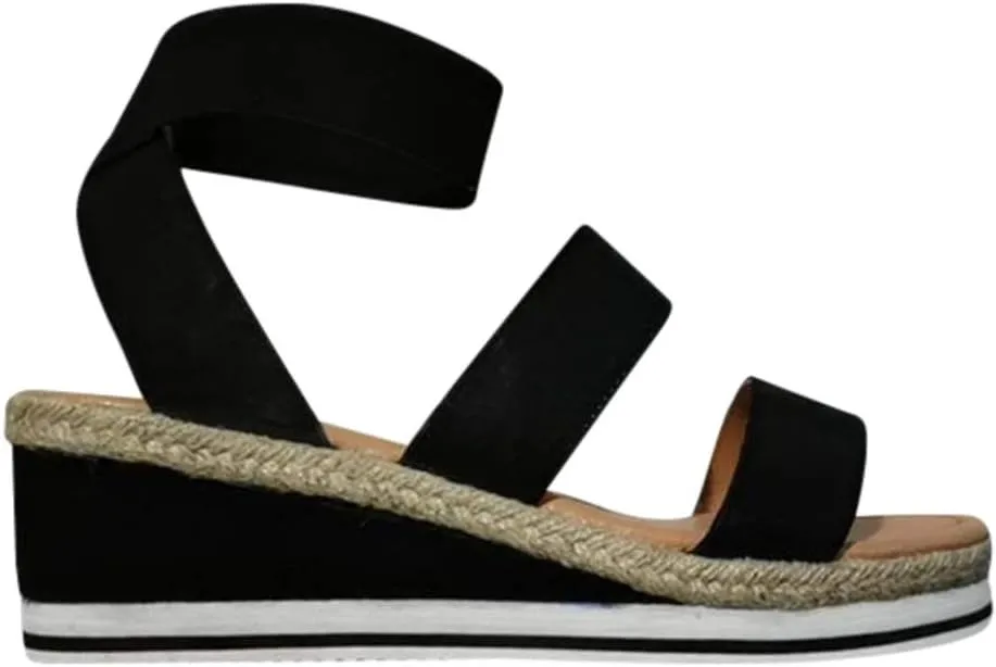 Cathalem Wedge Sandals for Women,Elastic Ankle Strap Open Toe Platform Sandals Dressy Summer Casual Comfortable Wedges Shoes for Outdoor