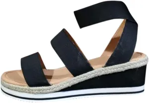 Cathalem Wedge Sandals for Women,Elastic Ankle Strap Open Toe Platform Sandals Dressy Summer Casual Comfortable Wedges Shoes for Outdoor