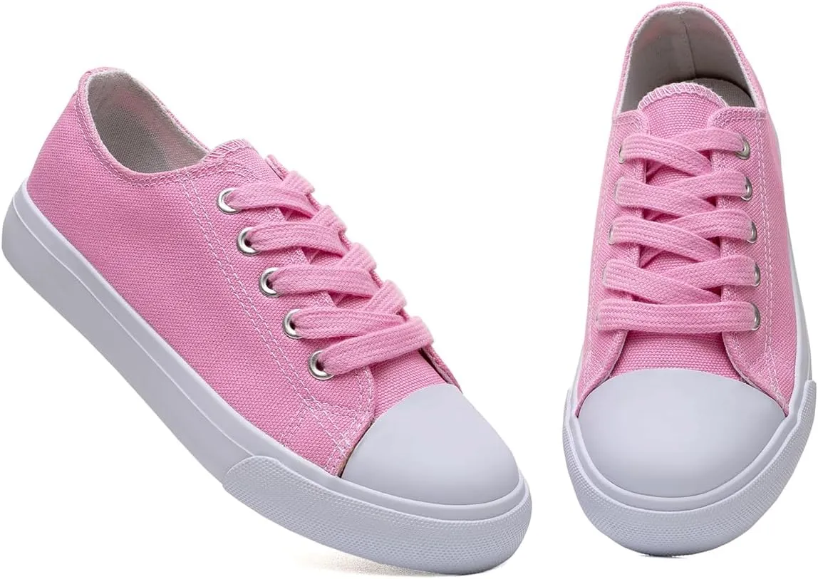 Classic Unisex Low-Top Canvas Sneakers ?C Boys Girls and Toddler Casual Lace-Up Shoes with Rubber Sole, Includes Extra White Shoelaces