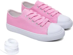 Classic Unisex Low-Top Canvas Sneakers ?C Boys Girls and Toddler Casual Lace-Up Shoes with Rubber Sole, Includes Extra White Shoelaces