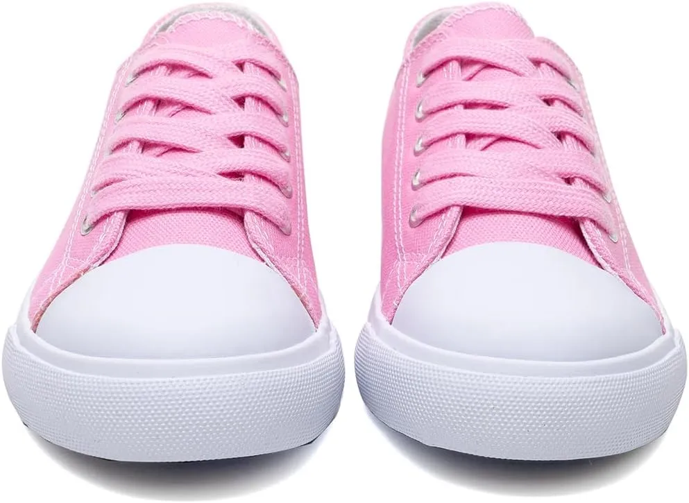 Classic Unisex Low-Top Canvas Sneakers ?C Boys Girls and Toddler Casual Lace-Up Shoes with Rubber Sole, Includes Extra White Shoelaces
