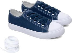 Classic Unisex Low-Top Canvas Sneakers ?C Boys Girls and Toddler Casual Lace-Up Shoes with Rubber Sole, Includes Extra White Shoelaces